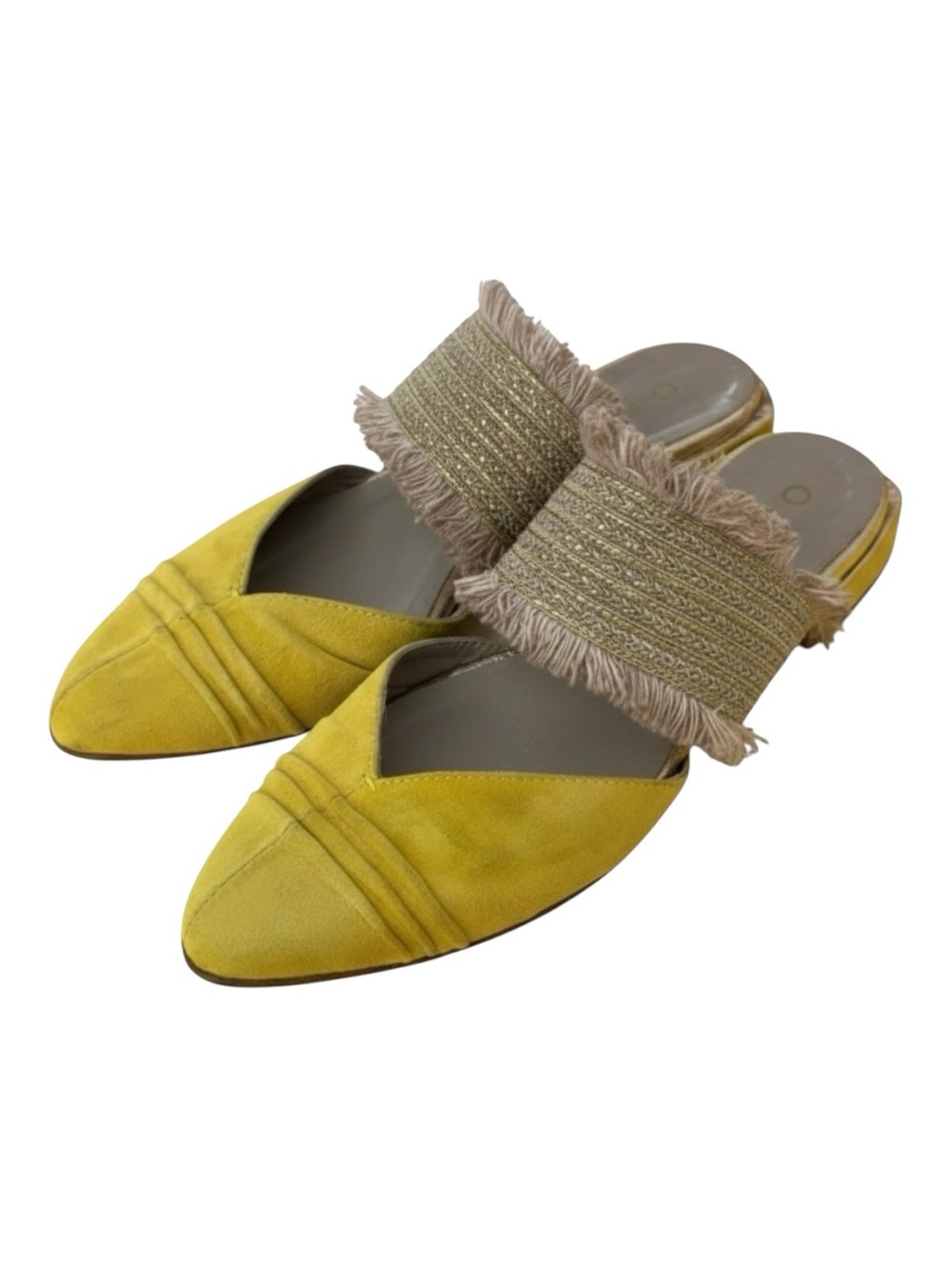 Ouigal Made in Italy Mustard Suede Fringe Pointed Toe Mule Slides EU 38 US 7.5-8